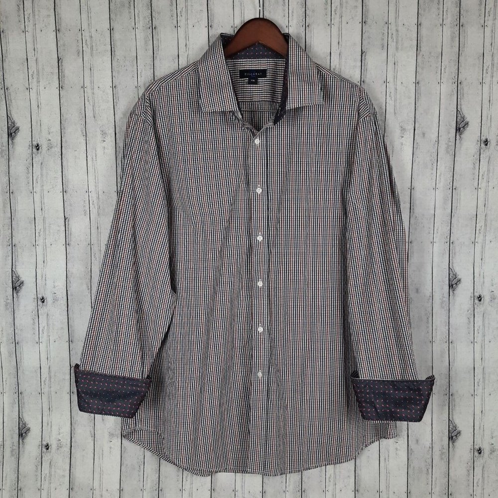 Ziggurat Button Shirt Men's 2XL Flip Cuff Long Sleeve
